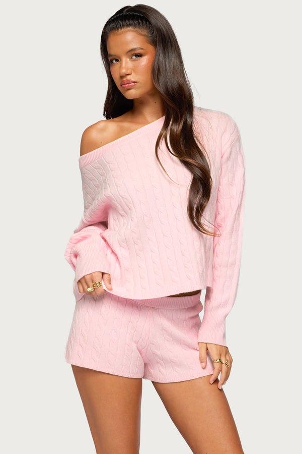 Coralee Off Shoulder Cable Knit Sweater view 1