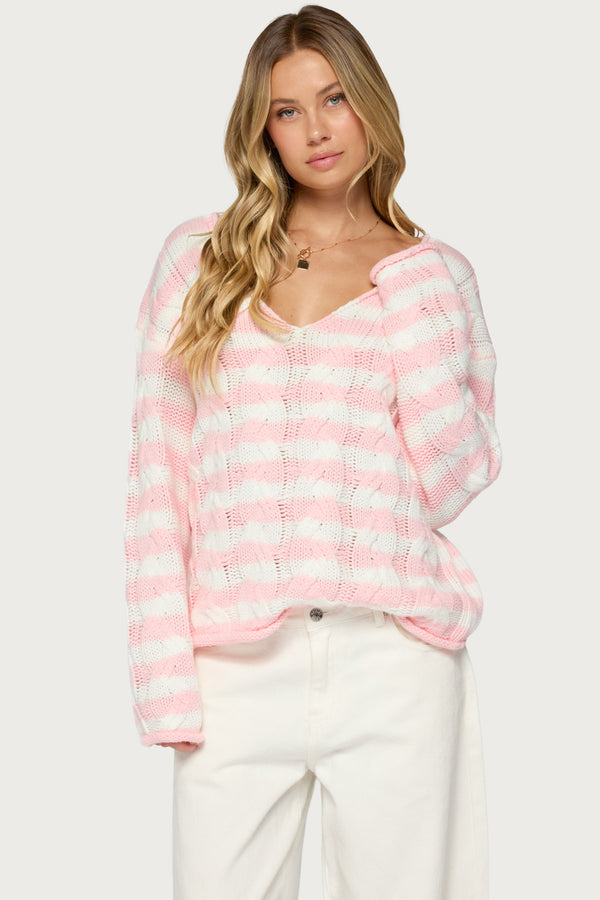 Everleigh Striped Cable Knit Sweater view 2