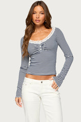 Teodora Lacey Striped Henley Top