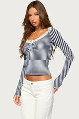 Teodora Lacey Striped Henley Top