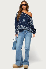 Faiga Off Shoulder Bandana Print Sweater