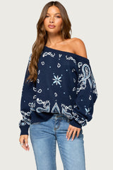 Faiga Off Shoulder Bandana Print Sweater