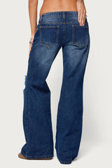 Evalynn Distressed Low Rise Wide Leg Jeans
