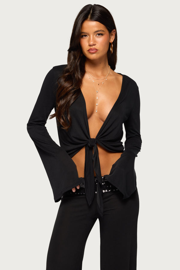 Moni Tie Front Long Sleeve Top view 1