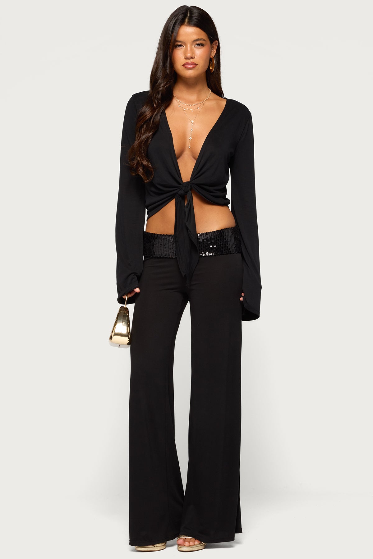Moni Low Rise Foldover Sequin Pants