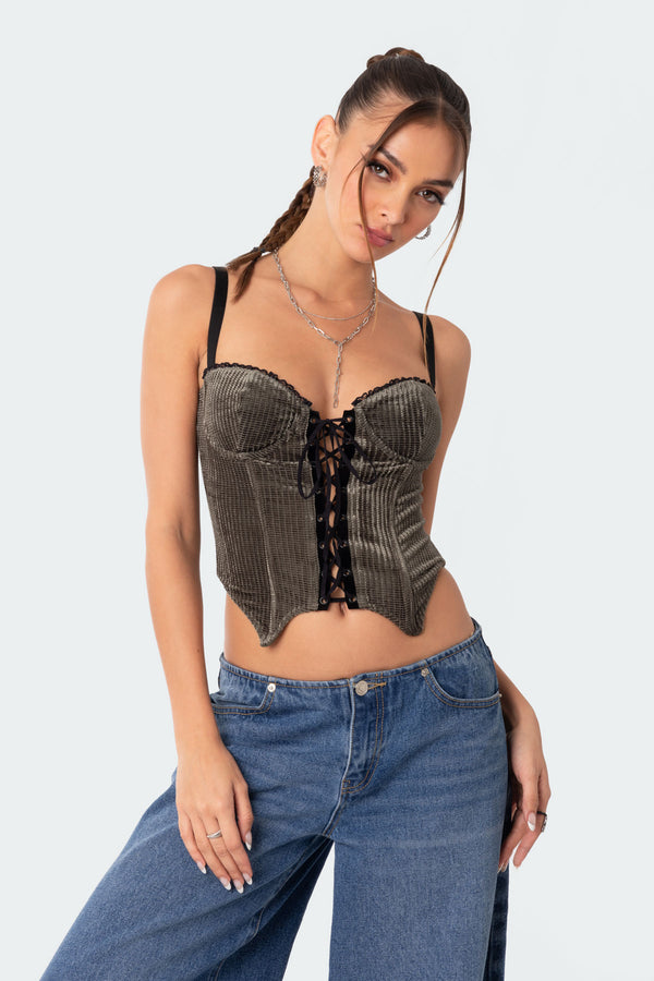 Lacey Cupped Velvet Corset view 2