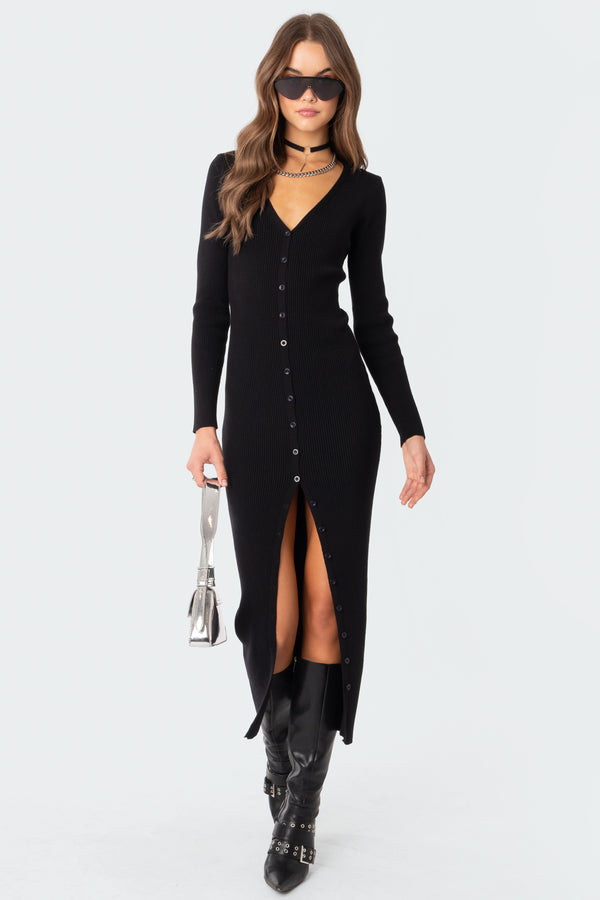 Jazlyn Knitted Button Up Maxi Dress view 1