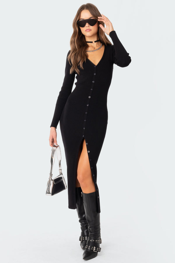 Jazlyn Knitted Button Up Maxi Dress view 2