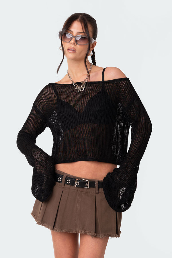 Emmie Off The Shoulder Sheer Knitted Top view 2
