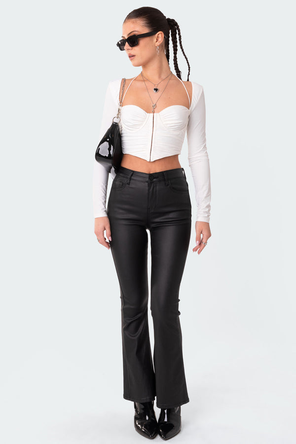 Petite Luna Faux Leather Flare Jeans view 1