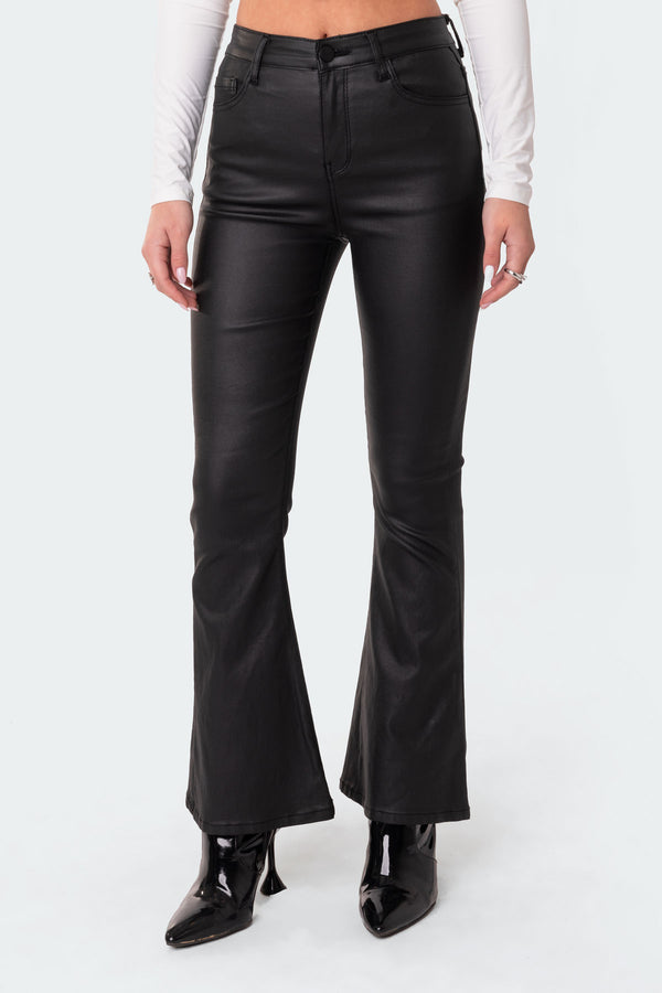 Petite Luna Faux Leather Flare Jeans view 2