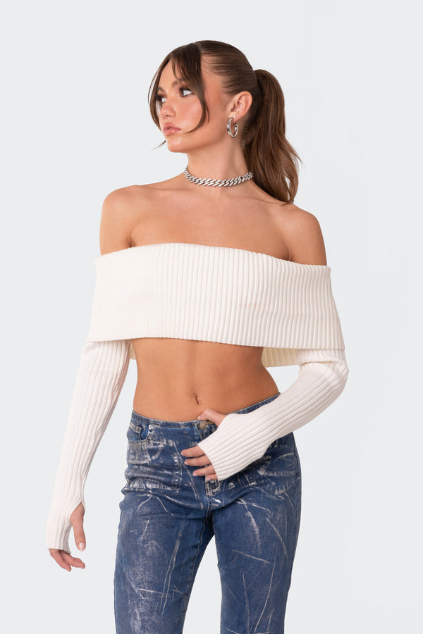Astrea Fold Over Cropped Sweater view 2