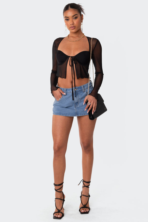 Tie Front Cupped Mesh Top view 1