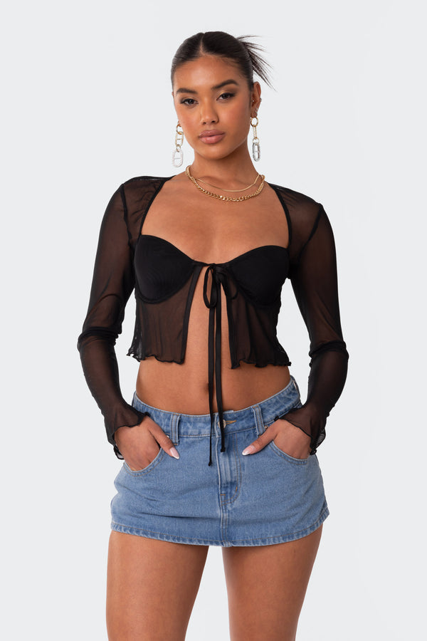 Tie Front Cupped Mesh Top view 2