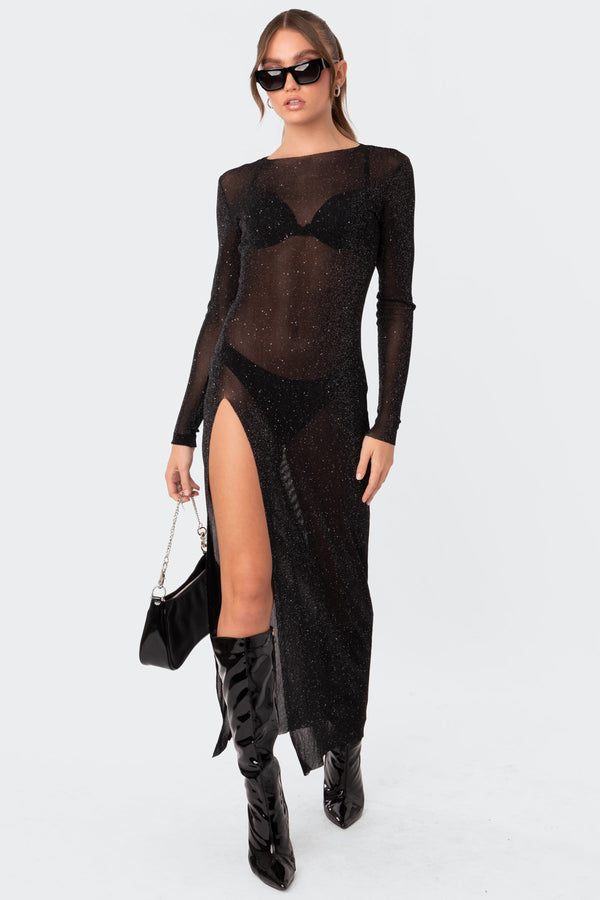 Glitter Mesh Slitted Maxi Dress view 2