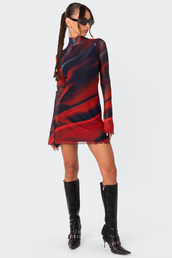 Sparks Fly Side Slitted Mesh Mini Dress view 1
