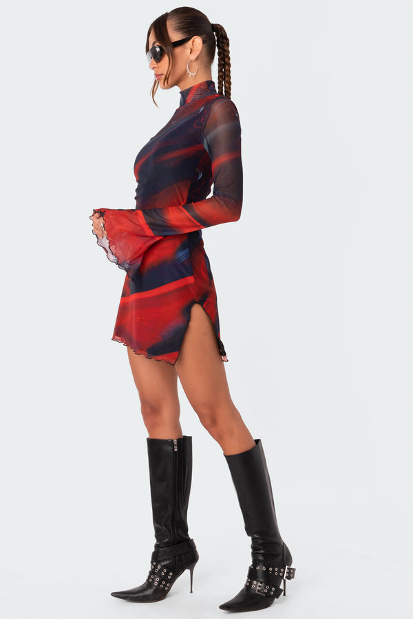 Sparks Fly Side Slitted Mesh Mini Dress view 2
