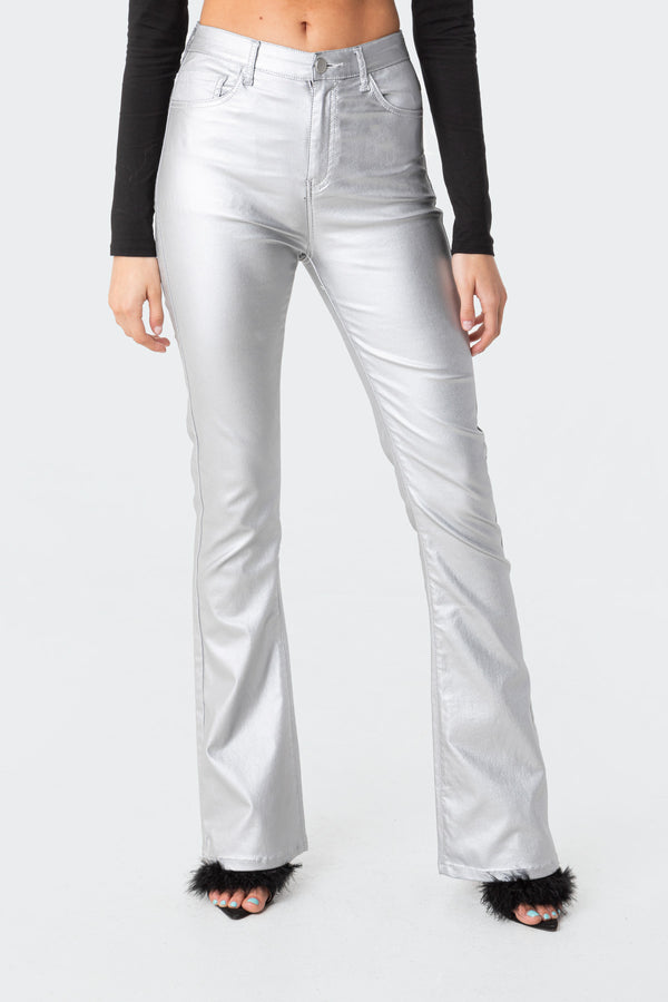 Luna Faux Leather Mid Rise Flared Jeans view 2