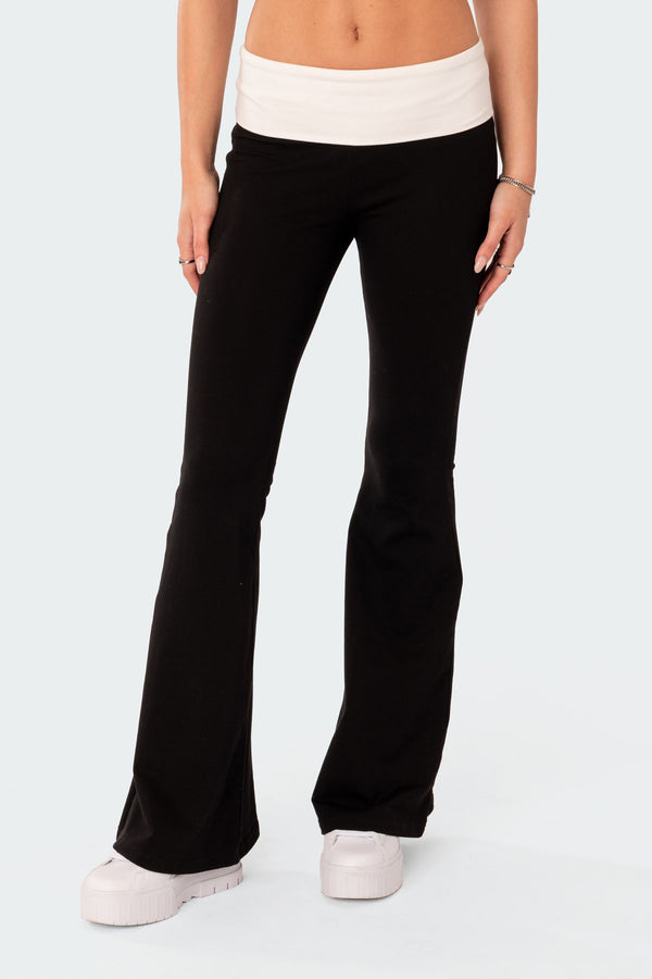 Contrast Fold Over Flared Leggings view 2