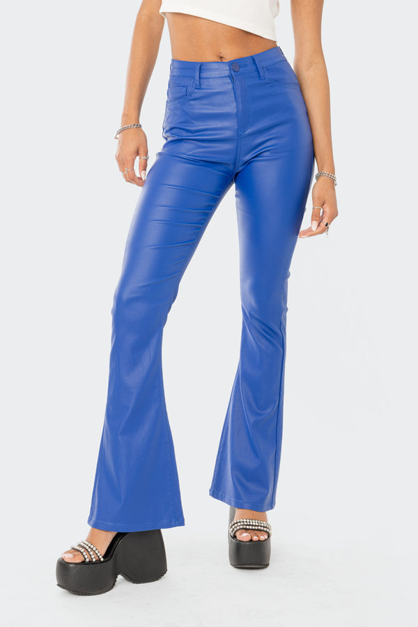 Luna Faux Leather Mid Rise Flared Jeans view 2