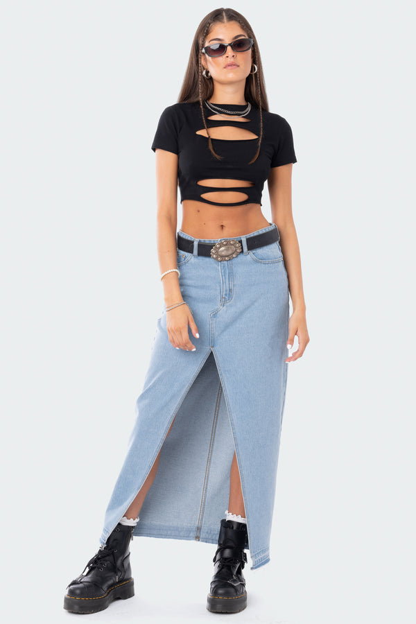 Front Slit Maxi Denim Skirt view 1