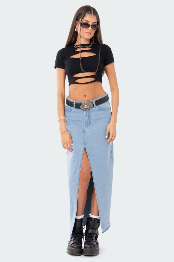 Front Slit Maxi Denim Skirt view 2