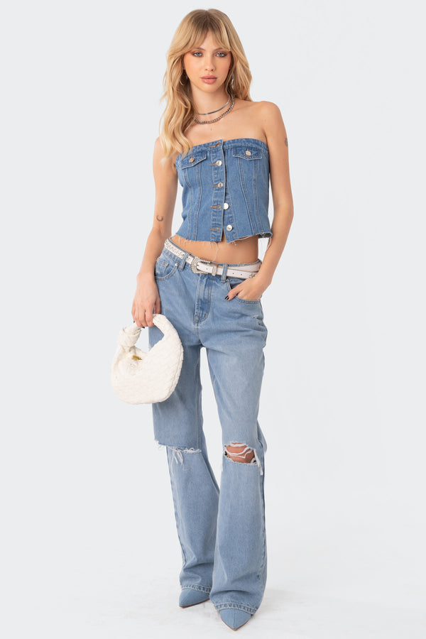 River Denim Strapless Top view 1