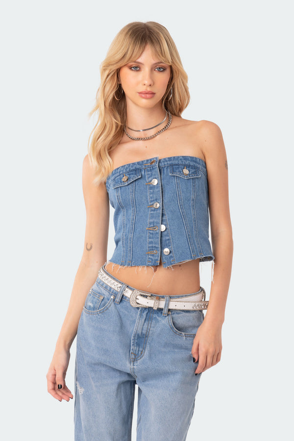 River Denim Strapless Top view 2