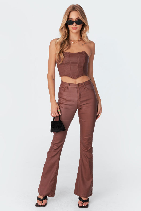 Luna Faux Leather Mid Rise Flared Jeans view 1