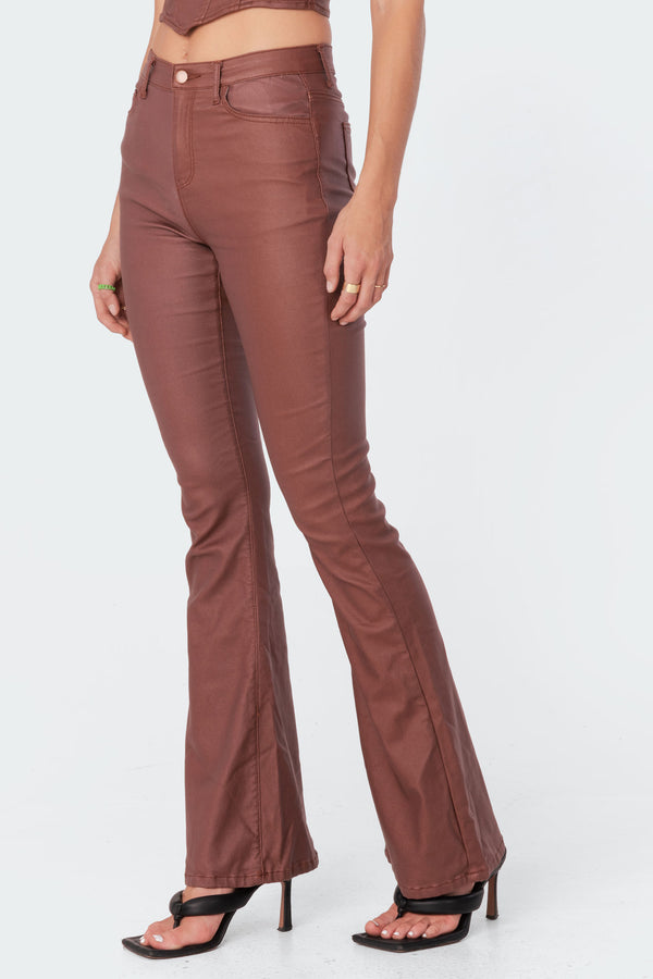 Luna Faux Leather Mid Rise Flared Jeans view 2